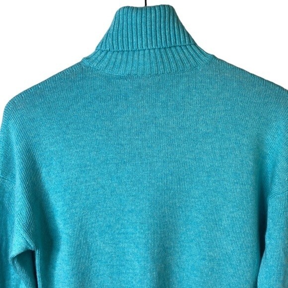 J Crew New! Wool Blend High Low Tunic Turtleneck Sweater Long Sleeve Turquoise - Picture 6 of 15
